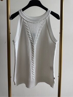 Tommy Hilfiger White Cable-Knit Sleeveless Tank